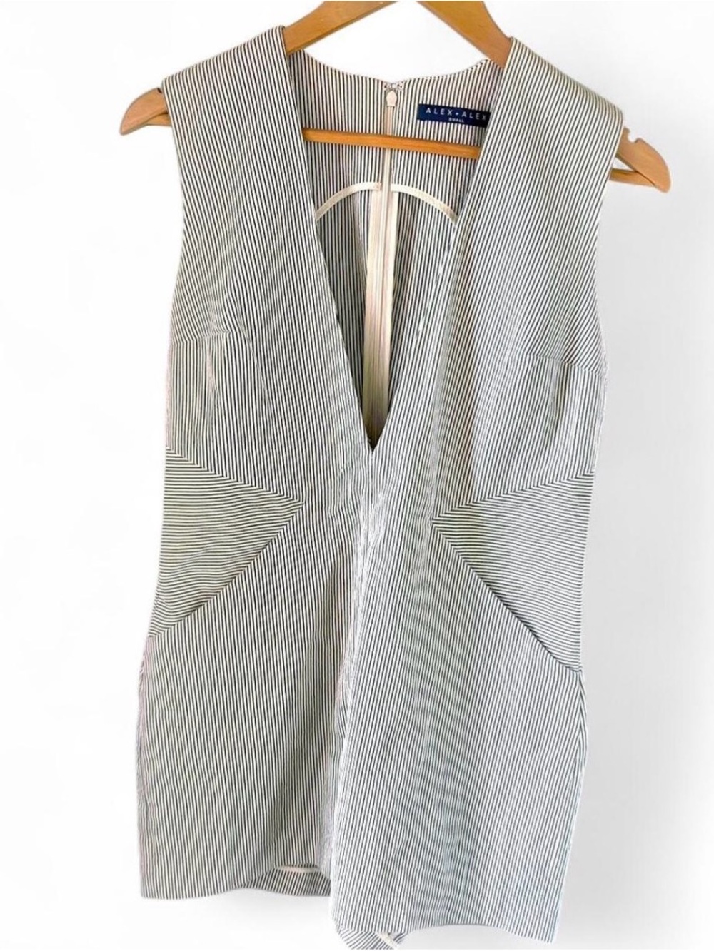 Alex + Alex Pinstripe Sleeveless Romper Minimalist Tailored Cotton Playsuit